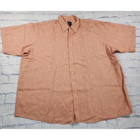 Jos A Bank Travelers Collection MENS 3XB Peach Short Sleeve Shirt 100% Linen - Picture 1 of 11